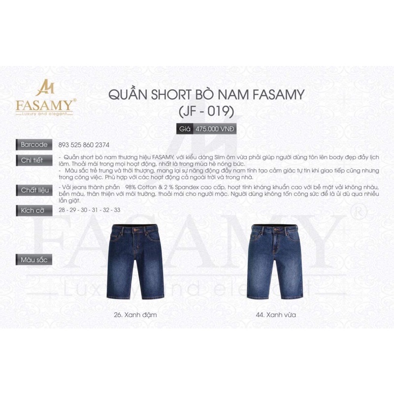 Quần Short Bò Nam Fasamy