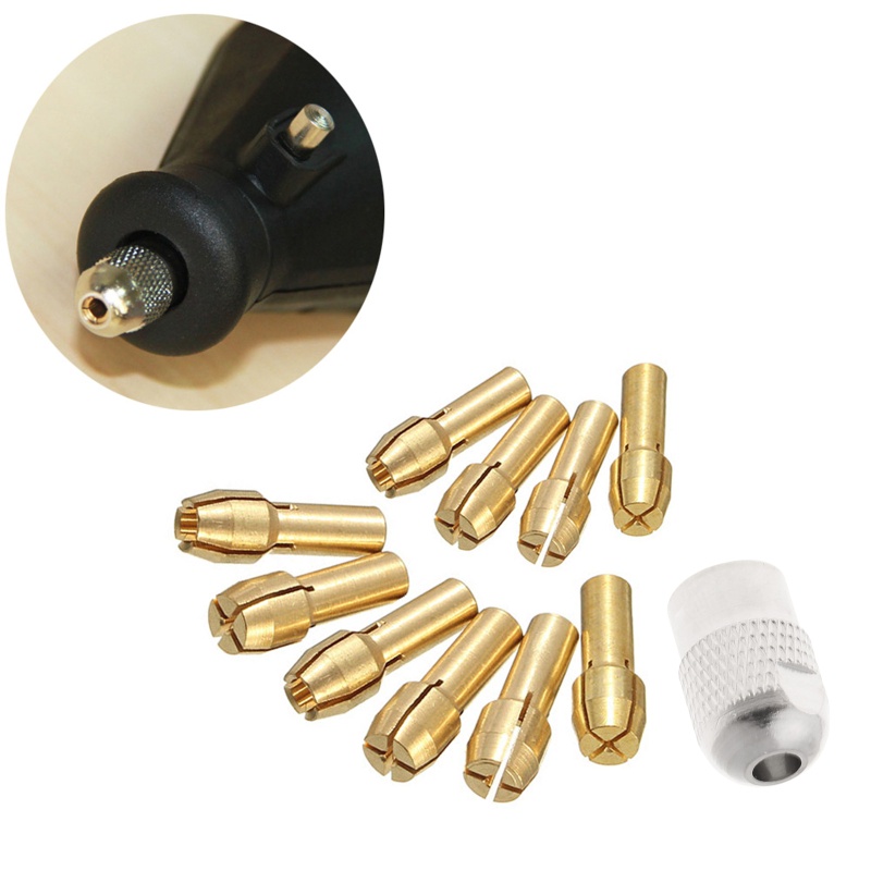 Bộ 10 Đầu Kẹp Mũi Khoan Bằng Đồng Thau Kích Thước 0 5-3 2mm 4 3mm Chuyên Dụng Chất Lượng Cao