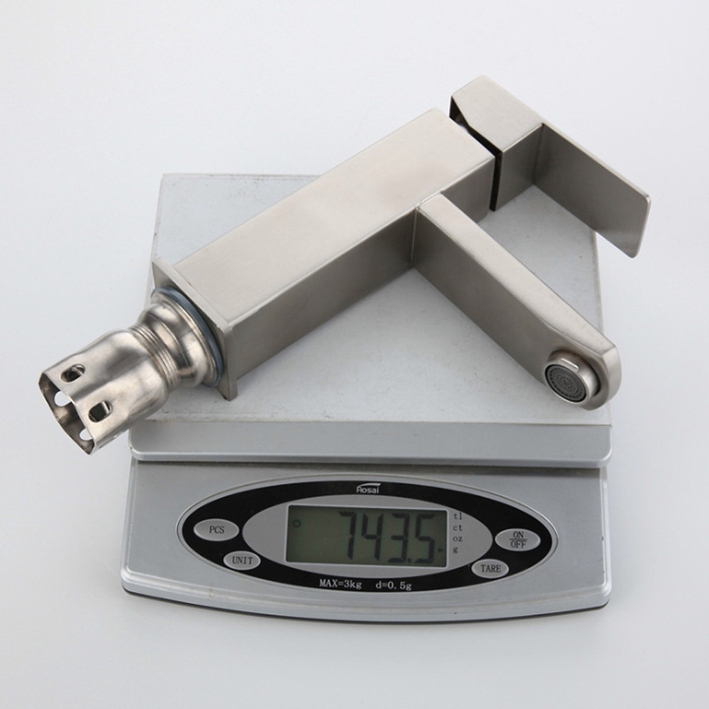 Vòi lavabo nóng lạnh inox 304 trụ vuông 18cm màu trắng mờ đặc trưng của inox phay cao cấp, sang trọng, lịch lãm