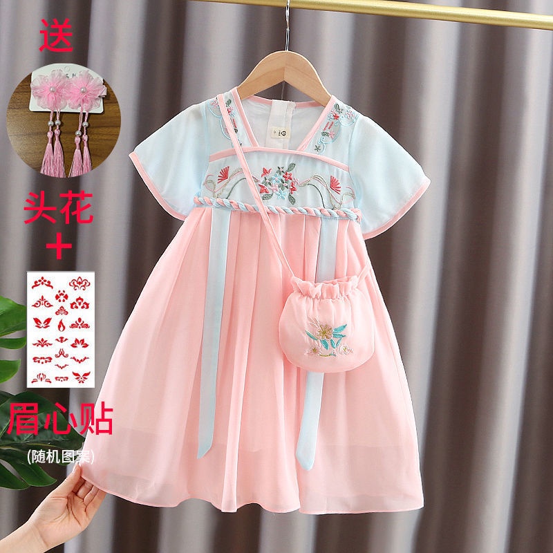 Đầm Hán Phục Tay Ngắn Chất Liệu Chiffon Thời Trang Mùa Hè Phong Cách Trung Hoa Mới 2022 Cho Bé Gái
