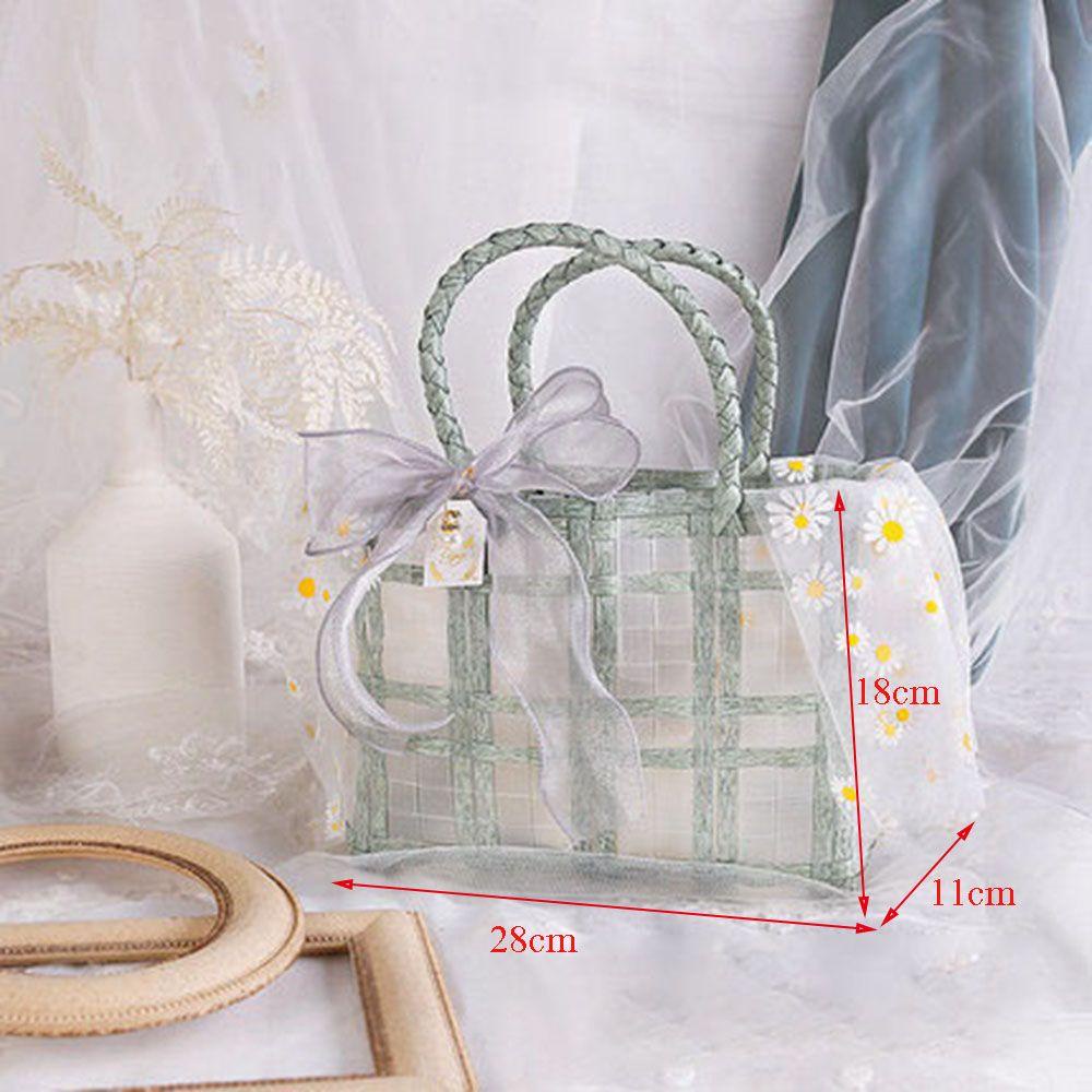 Túi Xách Đan Lát Phối Ren Đính Nơ Xinh Xắn Thời Trang Đi Biển