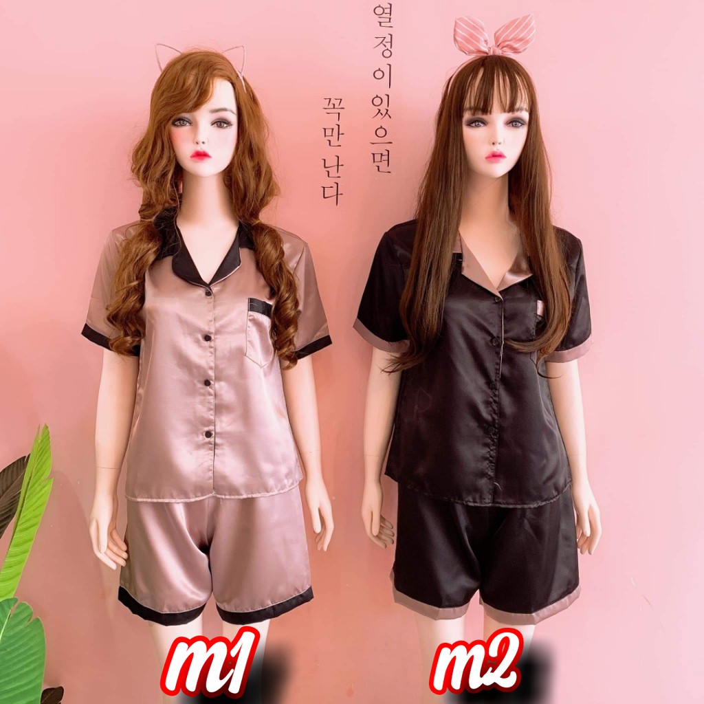 Đồ Bộ Pijama Nữ Lụa Ngắn Phối Màu Cực Đẹp Set 2_ Kèm Hình Thật