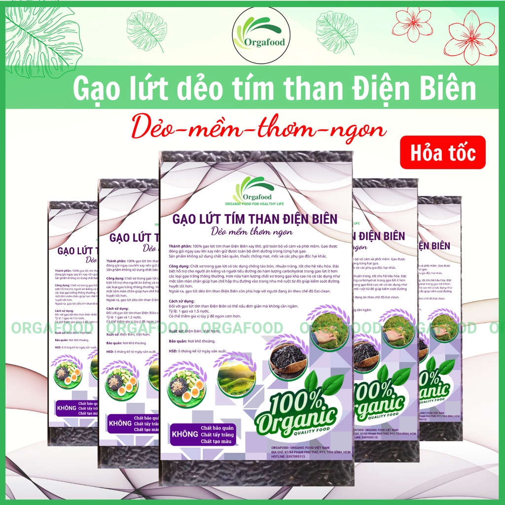 Gạo lứt đen dẻo Điện Biên hữu cơ, gạo lức đen (tím than) Orgafood 1Kg EAT CLEAN healthy giảm cân cho người ăn kiêng