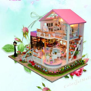 DIY Sweet Wooden Miniature Dollhouse Handmade Assembly Model House Toy Gift