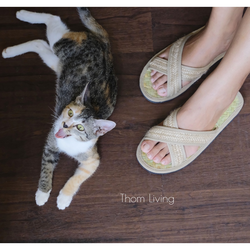 Dép cói cỏ bàng đi biển quai thừng- dép mang trong nhà thấm hút mồ hôi thoáng mát mùa hè