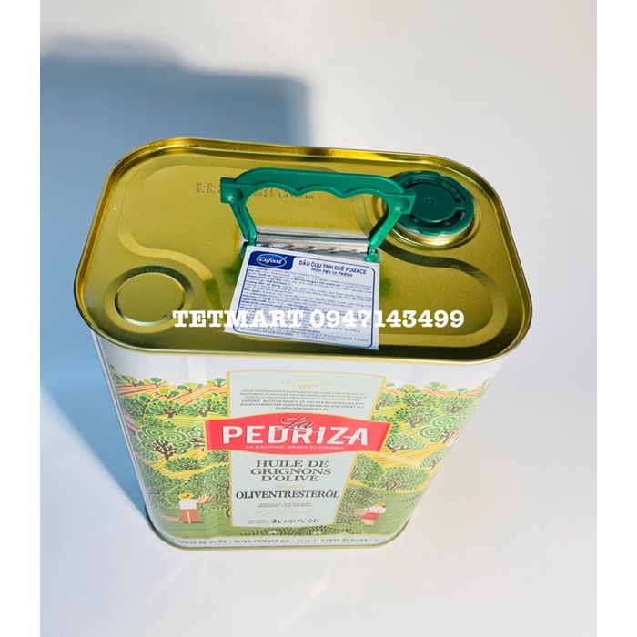 Dầu Oliu La Pedriza Pomance Tây Ban Nha, can 3 Lít - Hàng Nhập Khẩu công ty EU Food (Olive Oil - Imported from Spain)