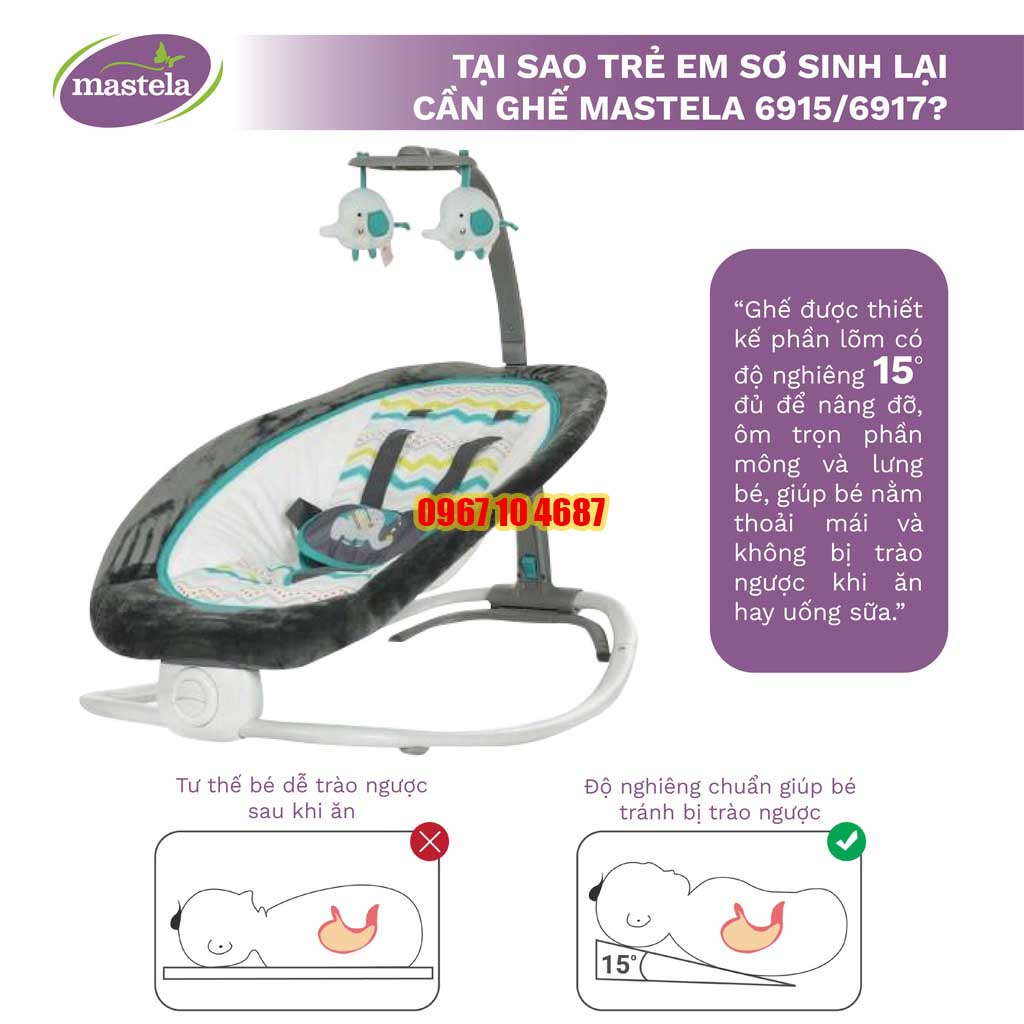 Ghế rung cho bé sơ sinh Mastela 6915/6917 có đồ chơi, 4 nấc điều chỉnh độ cao gọn nhẹ tiện lợi