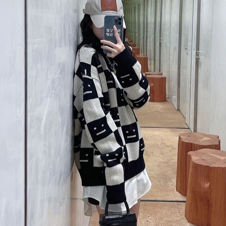 【ZHELIHANGFEI】Áo Len Tay Dài Form Rộng Họa Tiết Sọc Theo Phong Cách Preppy Dễ Phối Đồ