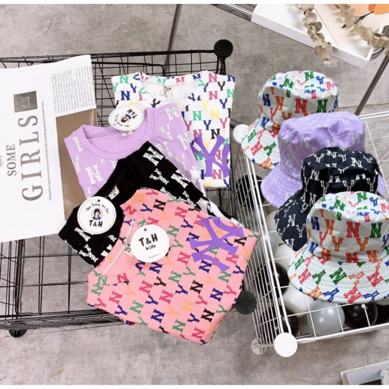 VÁY SUÔNG KÈM NÓN COTTON HỌA TIẾT NY CHO BÉ GÁI