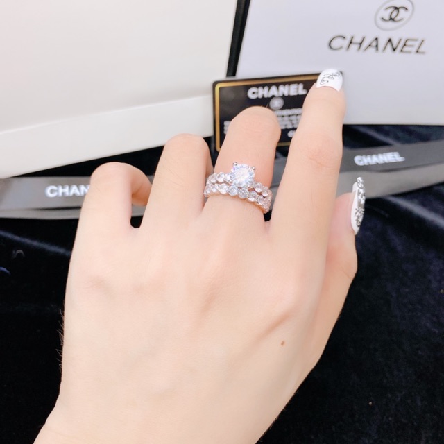 Nhẩn cặp đính hôn full đá mạ bạch kim Italy