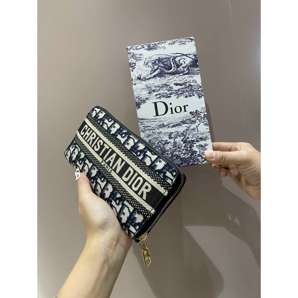 Ví dài 1 khóa cầm tay nữ Dior vải canvas nhiều ngăn hàng thương hiệu phong cách trẻ đựng tiền, thẻ , giấy tờ tuỳ thân