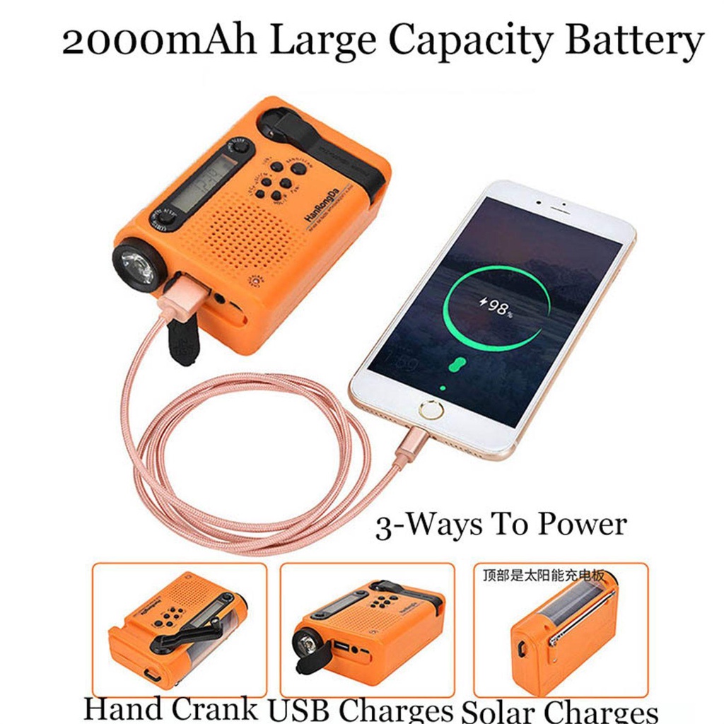 Đài Phát Thanh Quay Tay Có Đèn LED Và Cổng Sạc USB Tiện Dụng