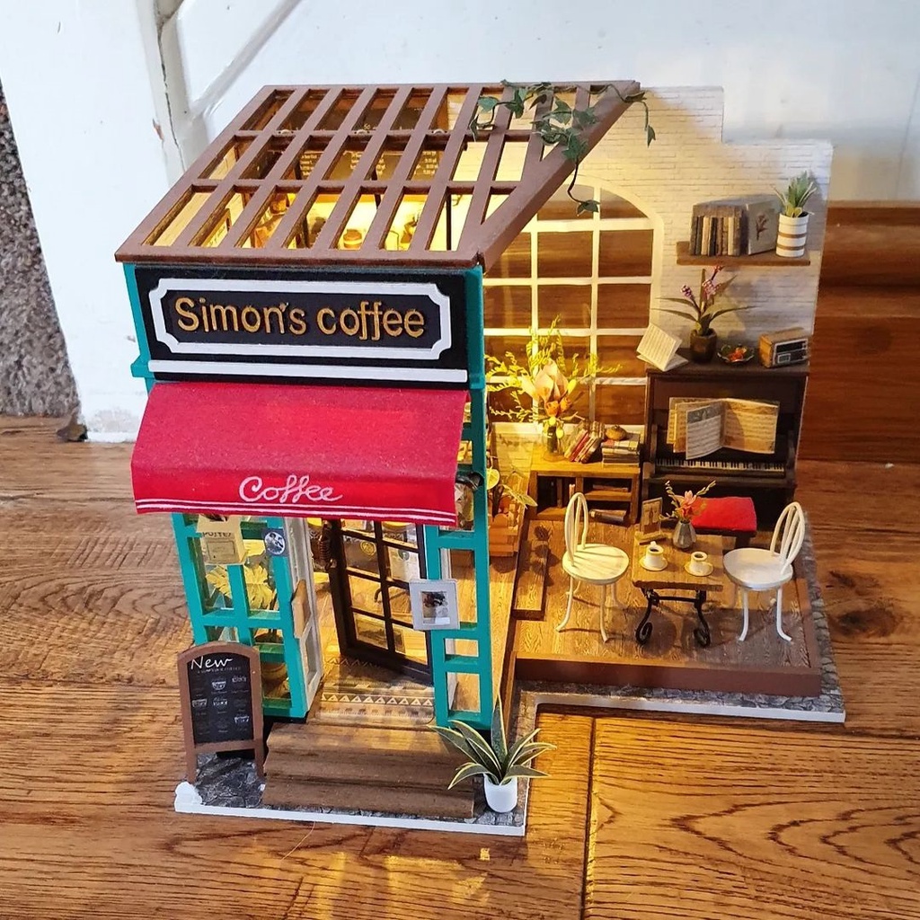 Mô Hình Gỗ 3D Lắp Ráp ROBOTIME DIY Dollhouse Nhà Tí Hon Simon's Coffee DG109