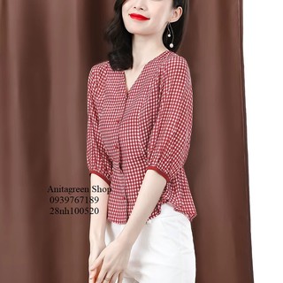 Tk100520-áo kiểu sọc caro tay lỡ s-6xl