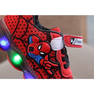 Giày bé trai hình người nhện có đèn LED màu Đỏ cho bé từ 1-15 tuổi Giầy phát sáng cho bé trai Spider Man size 21-30