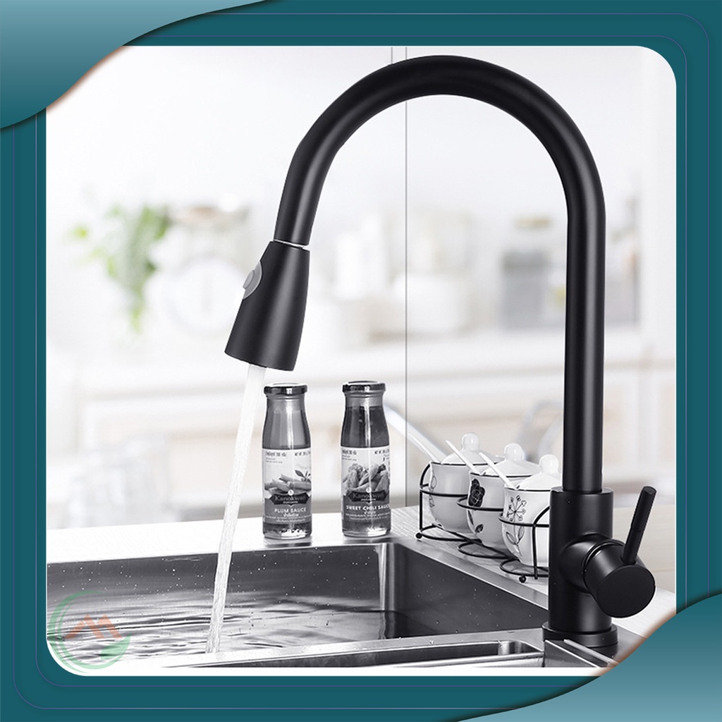 Bộ vòi rửa chén bát nóng lạnh dây kéo rút inox 304 2 chế độ nước, cần xoay 360 độ tiện dụng siêu bền