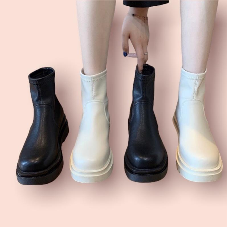 Boots trơn cổ ngắn Ulzzang gót cao 5cm da mềm không khoá 🐦