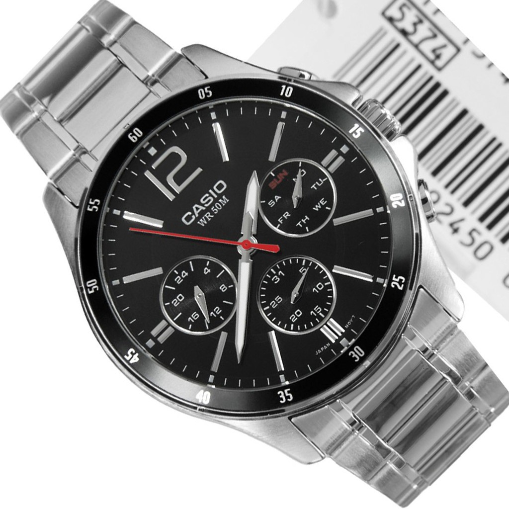 Đồng hồ nam Casio MTP-1374D-1AVDF 6 Kim - Dây kim loại mạ bạc Mặt đen - chống nước 5