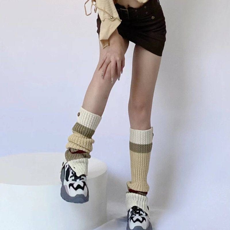 XIXI 1 Đôi Tất Ống Chân Giữ Ấm Họa Tiết Kẻ Sọc Thời Trang Mùa Đông Cho Nữ