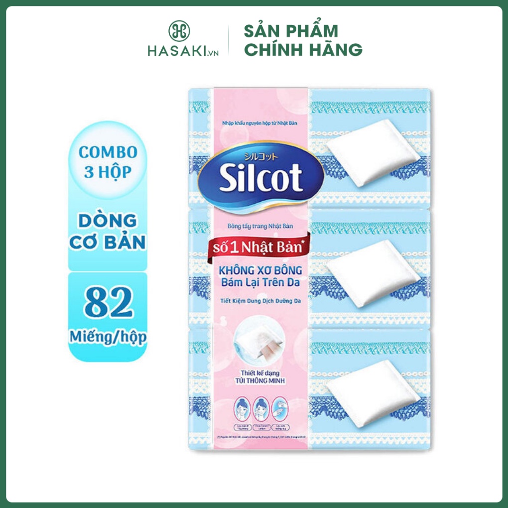 Bộ 3 Hộp Bông Tẩy Trang Cơ Bản Silcot Silcot Velvety Touch Cotton 82 Miếng/Hộp