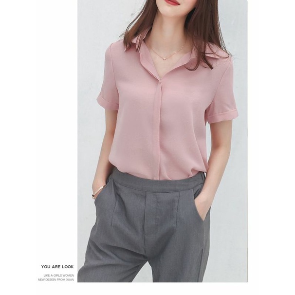 Áo Sơ Mi Nữ Tay Ngắn Vải Voan Mềm Mịn Ulzzang