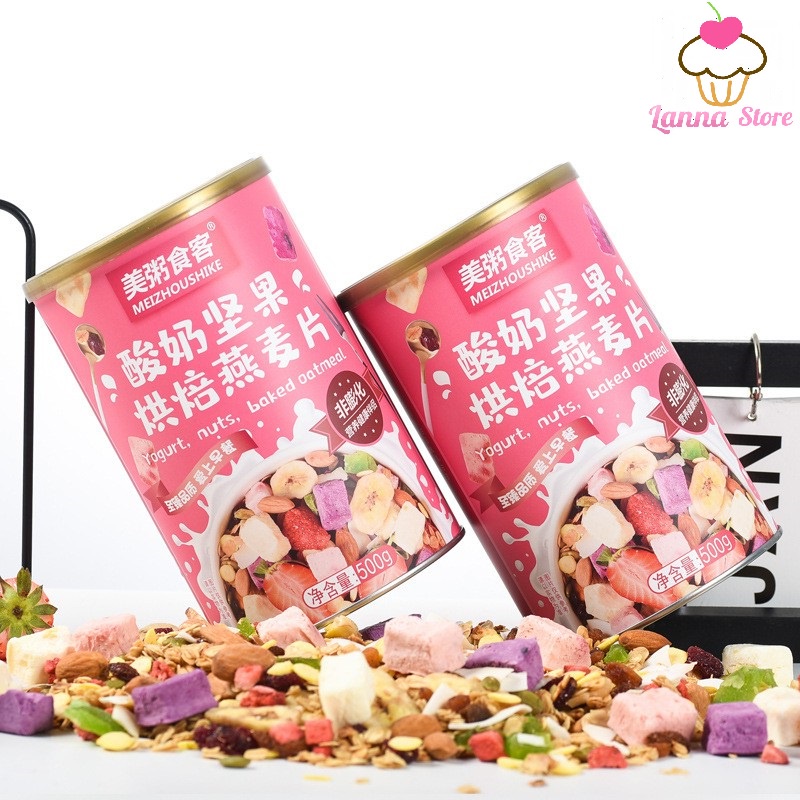 Ngũ cốc sữa chua mix hạt, hoa quả MEIZHOUSHIKE YOGURT, NUTS OATMEAL gói 400g - Đài Loan