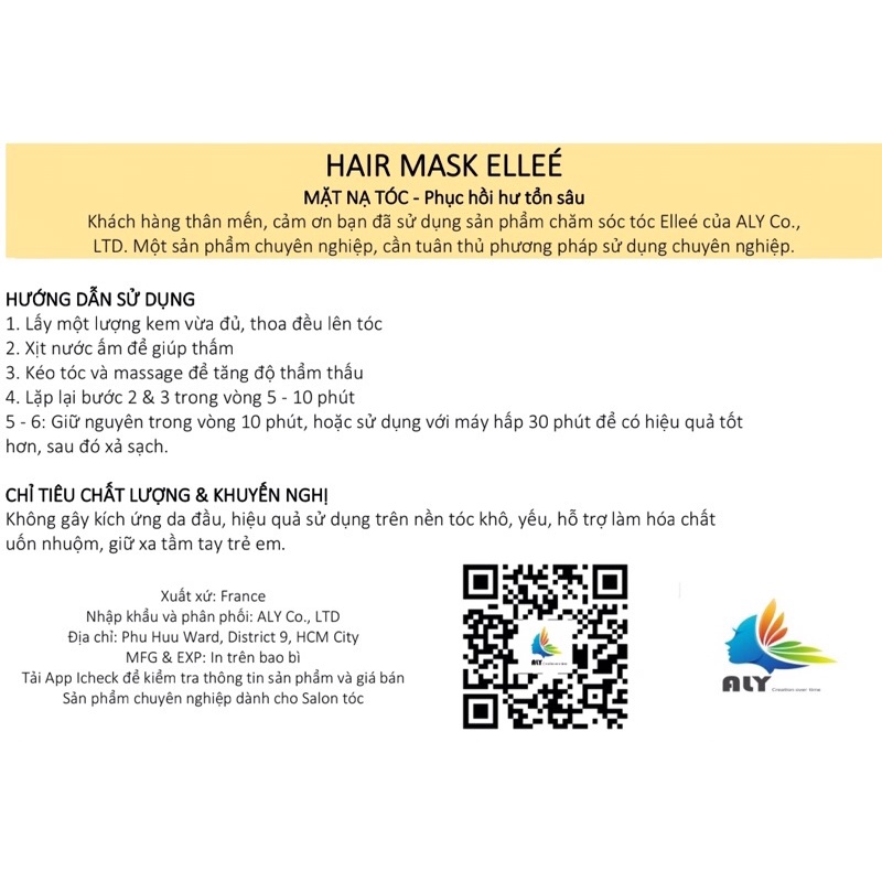 Hấp Phục hồi MẶT NẠ TÓC/HAIR MASK ELLEÉ - PHỤC HỒI HƯ TỔN SÂU