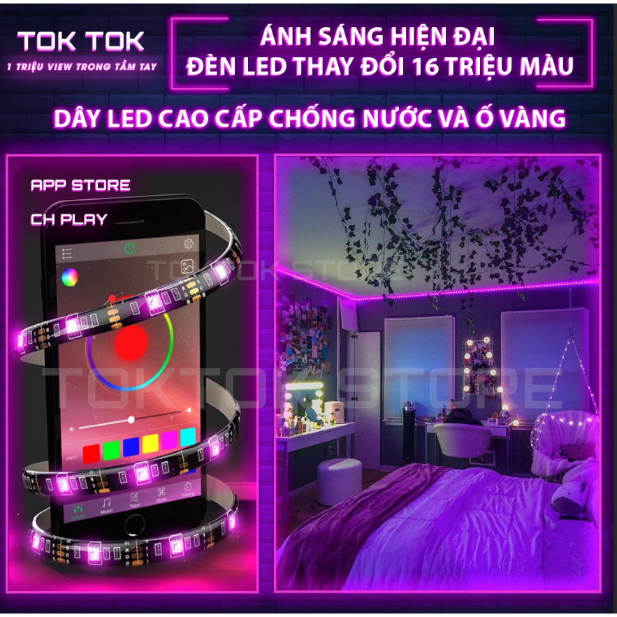 Đèn Led Trang Trí Led TikTok Rgb 16 Triệu Màu Điều Khiển Bằng Điện Thoại Có Bọc Keo Silicon Cao Cấp TOKTOK