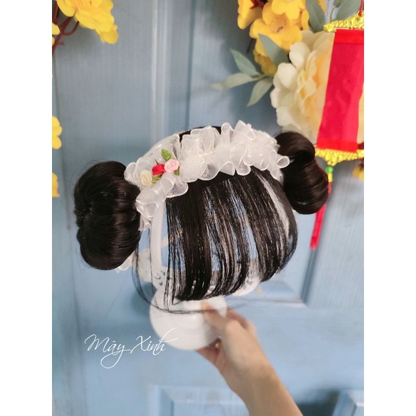 Băng đô cài tóc kèm mái đính hoa xinh cho bé