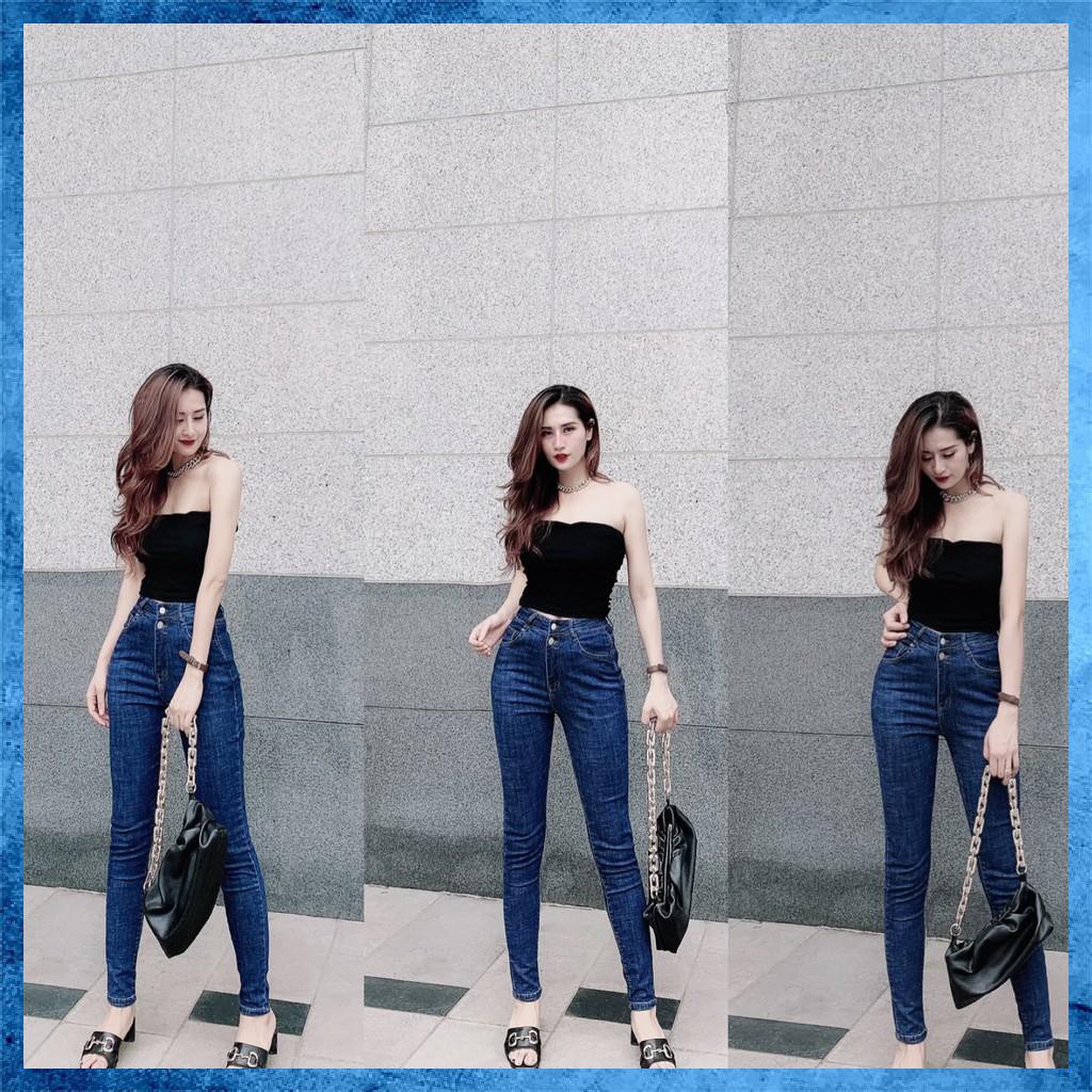 [Jeans nữ thiết kế] Quần skinny jeans trơn, quần bò dài cạp ngang rốn dáng basic cạp nhỏ 2 khuy. Mã D3150