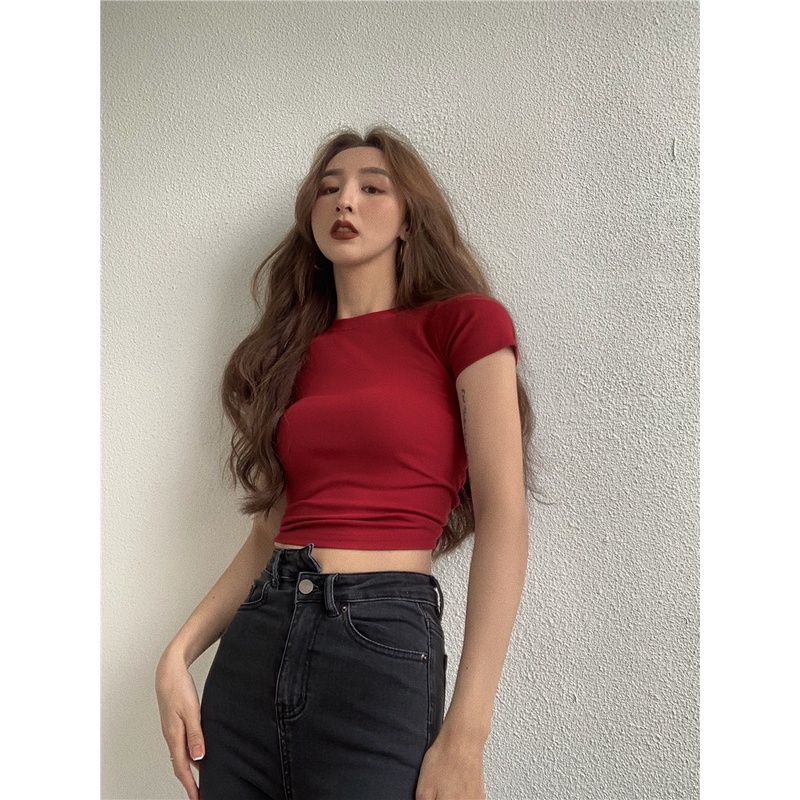 DUNEA Áo Thun Ngắn Tay Màu Trơn Quyến Rũ Cho Nữ