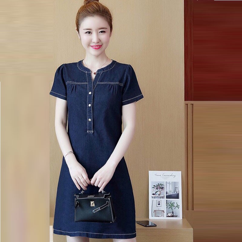 Đầm Suông Jean Cổ V Vai Nhúng size M :L XL XXL