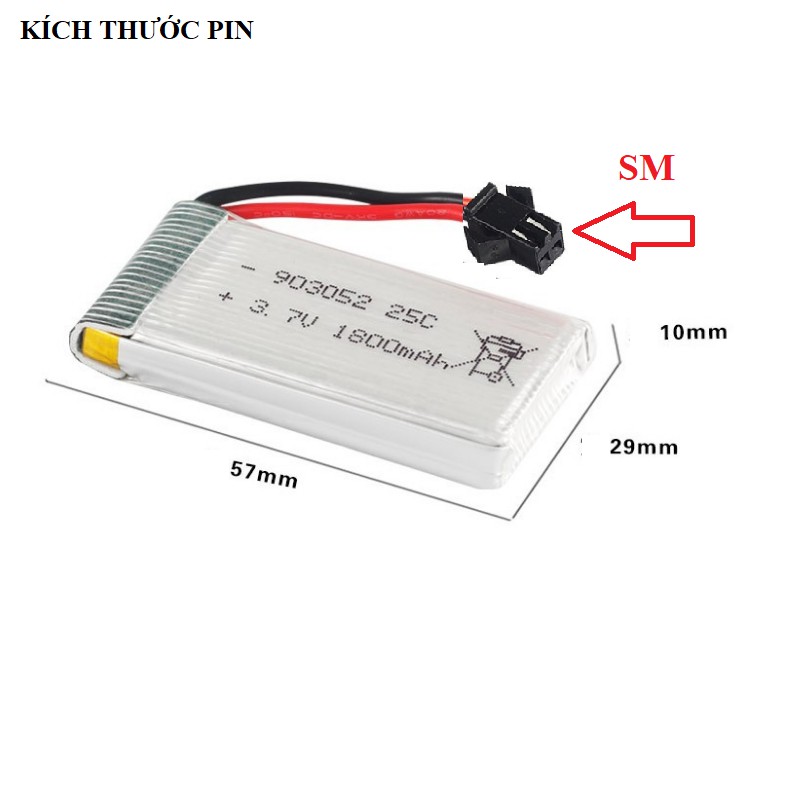 Pin flycam 3.7v 1800mah cổng nối SM