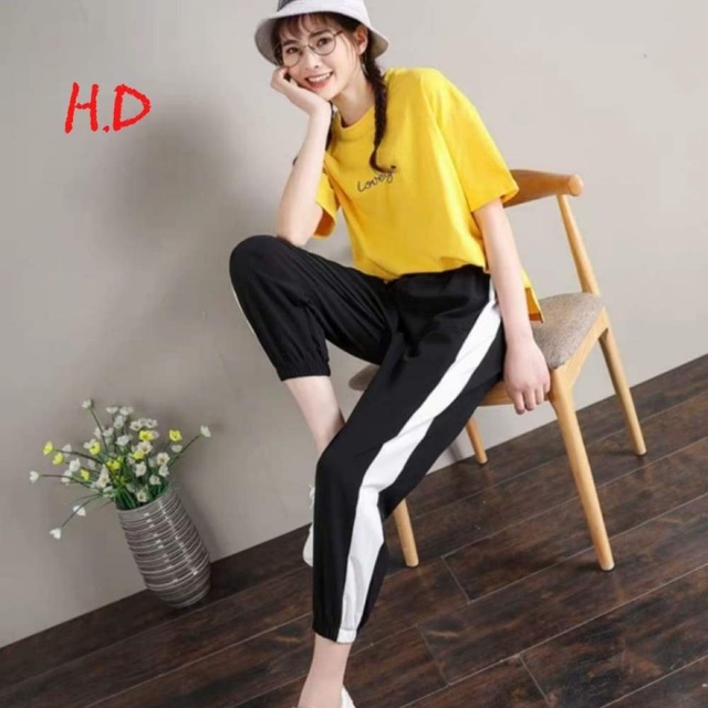 Bộ nữ Lovey quần sọc áo vàng HDA0320