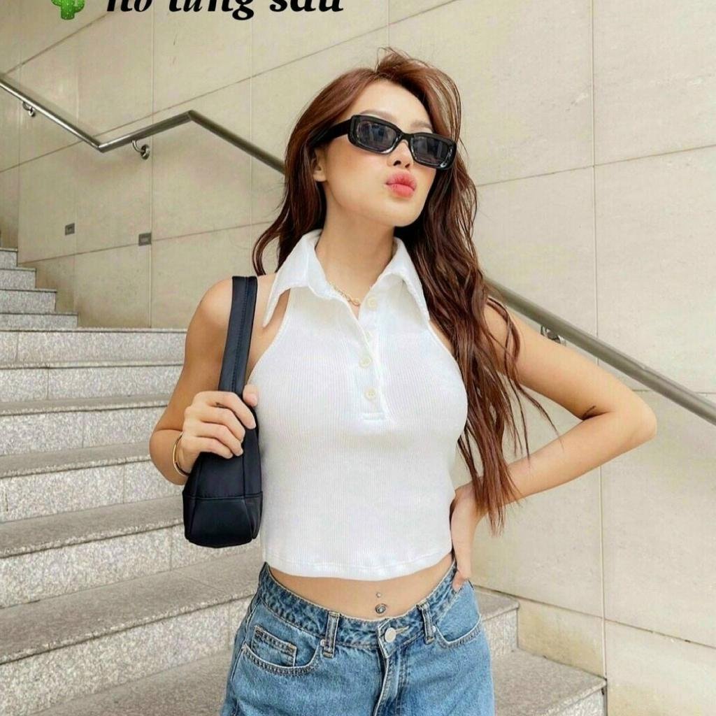 Áo croptop sát nách cổ đức, áo yếm hở lưng sang chảnh 3 màu