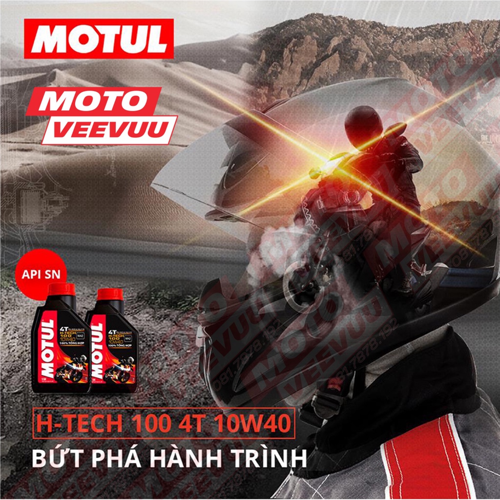 Dầu nhớt xe số Motul H-TECH 100 4T 10W40 SM MA2 Tổng hợp toàn phần 1 Lit &amp; Chiết lẻ