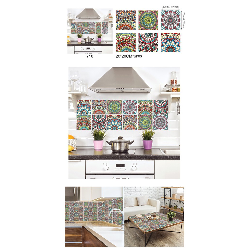 Decal Gạch Bông CAO CẤP ⚡ FREESHIP ⚡ dán trang trí nhà cửa (6 tấm 20 x 20 cm/ set) decalamyshop - chất liệu nhựa dẻo PET