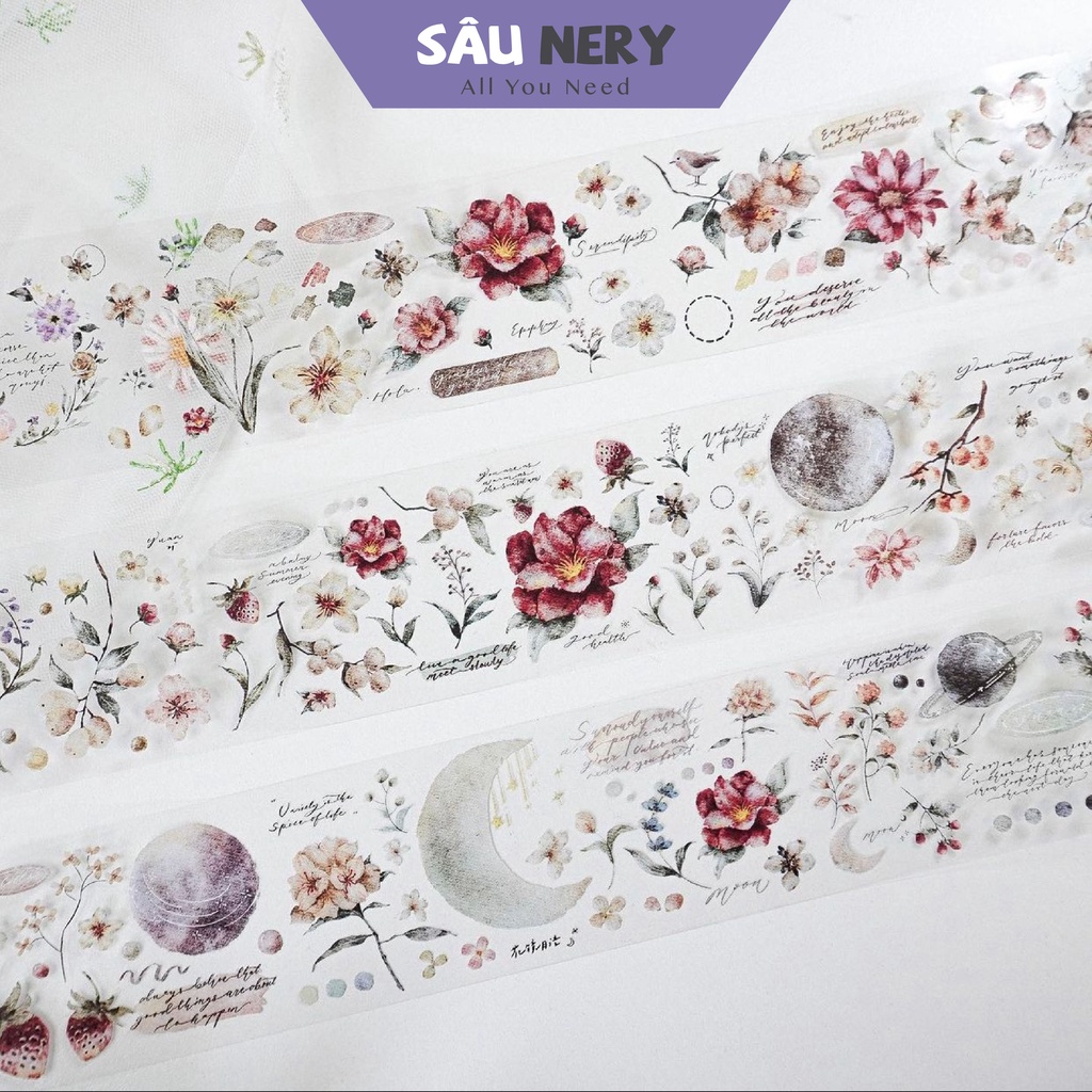 Sâu Nery - Băng dán PET tape hoa và trăng Vol.3 by Jenny Studio