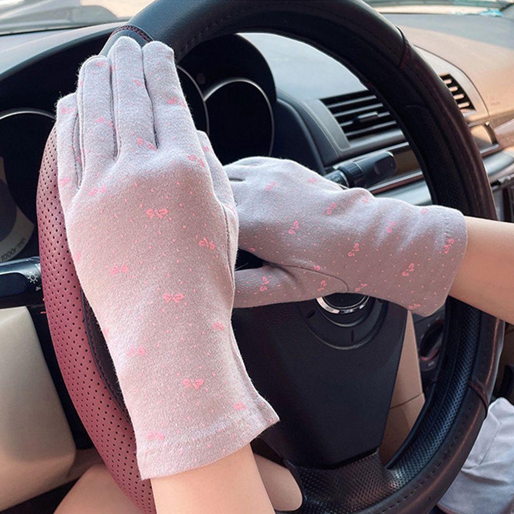 Găng Tay Cotton Chống Nắng Thoáng Khí Họa Tiết Chấm Bi Dùng Màn Hình Cảm Ứng Cho Nữ
