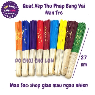 Quạt vải xếp chữ thư pháp quạt cầm tay bằng vải nan tre nhiều màu