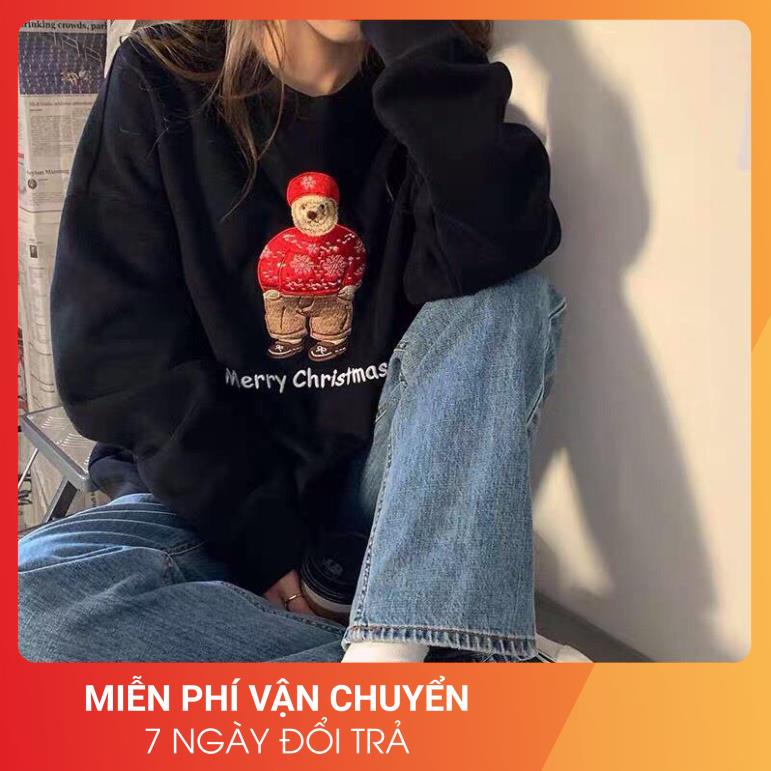 Áo Nỉ Noel Gấu Tuyết 24 APRIL Nữ [FREESHIP]🌸 Sweater giáng sinh form rộng tay bồng cá tính Ulzzang 🌸 | BigBuy360 - bigbuy360.vn