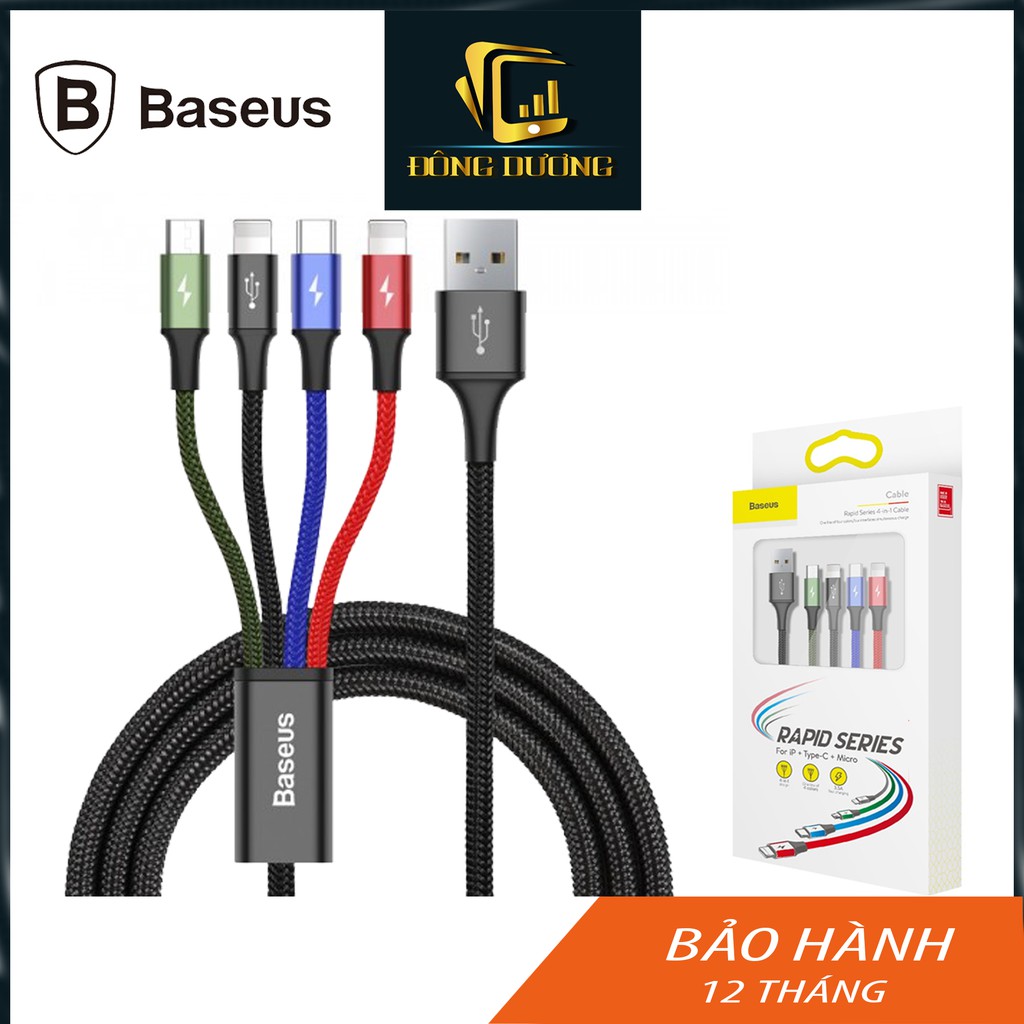 Dây sạc đa năng Baseus 4 đầu Rapid ( 2 iPhone, 1 TypeC, 1 MicroUSB ) 3.5A, sạc nhanh iphone - ĐÔNG DƯƠNG