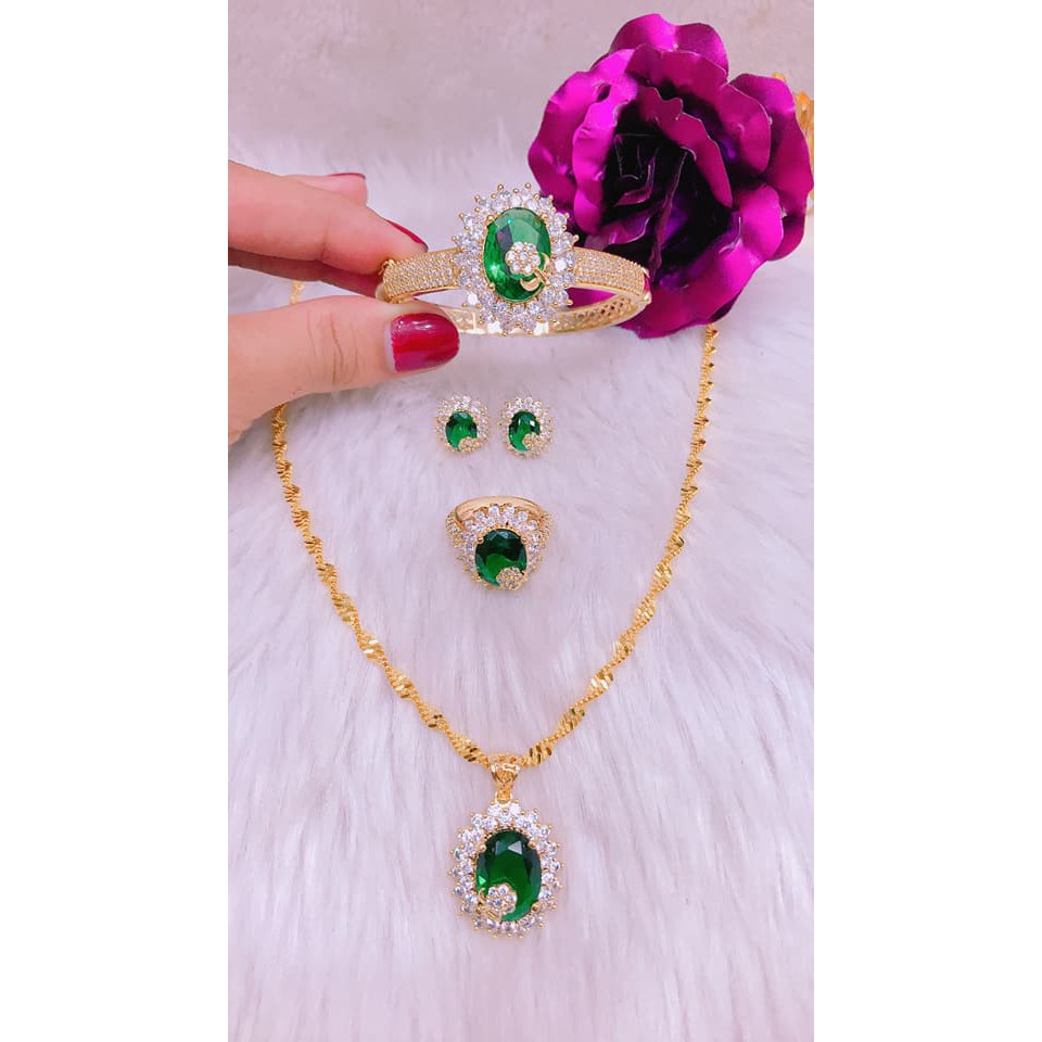 bộ trang sức 4 món mạ vàng 18k đá phong thủy