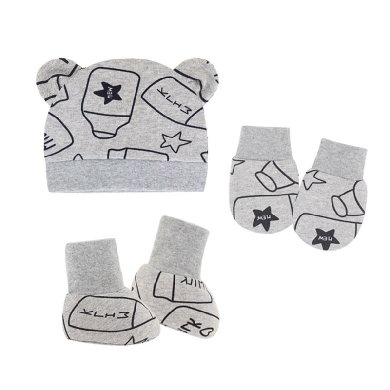 1 Bộ Găng Tay + Mũ + Đôi Găng Tay Bằng Cotton Mềm Mại Chống Trầy Xước Dành Cho Bé Sơ Sinh
