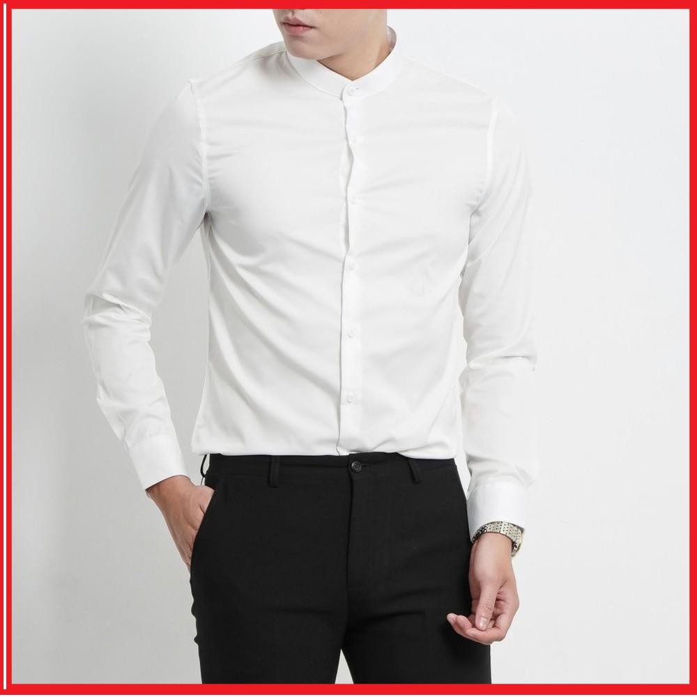 Áo sơ mi cổ tàu nam màu trắng hàng đẹp