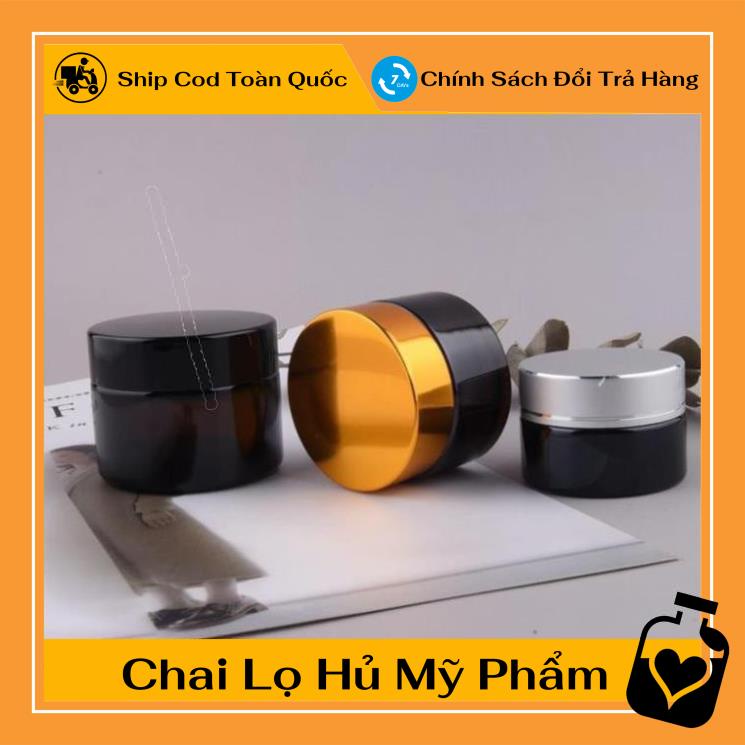 Hủ Đựng Kem ❤ Hũ Chiết Kem Thủy Tinh Nâu 30g Nắp Vàng/ Bạc - lọ chiết mỹ phẩm , phụ kiện du lịch