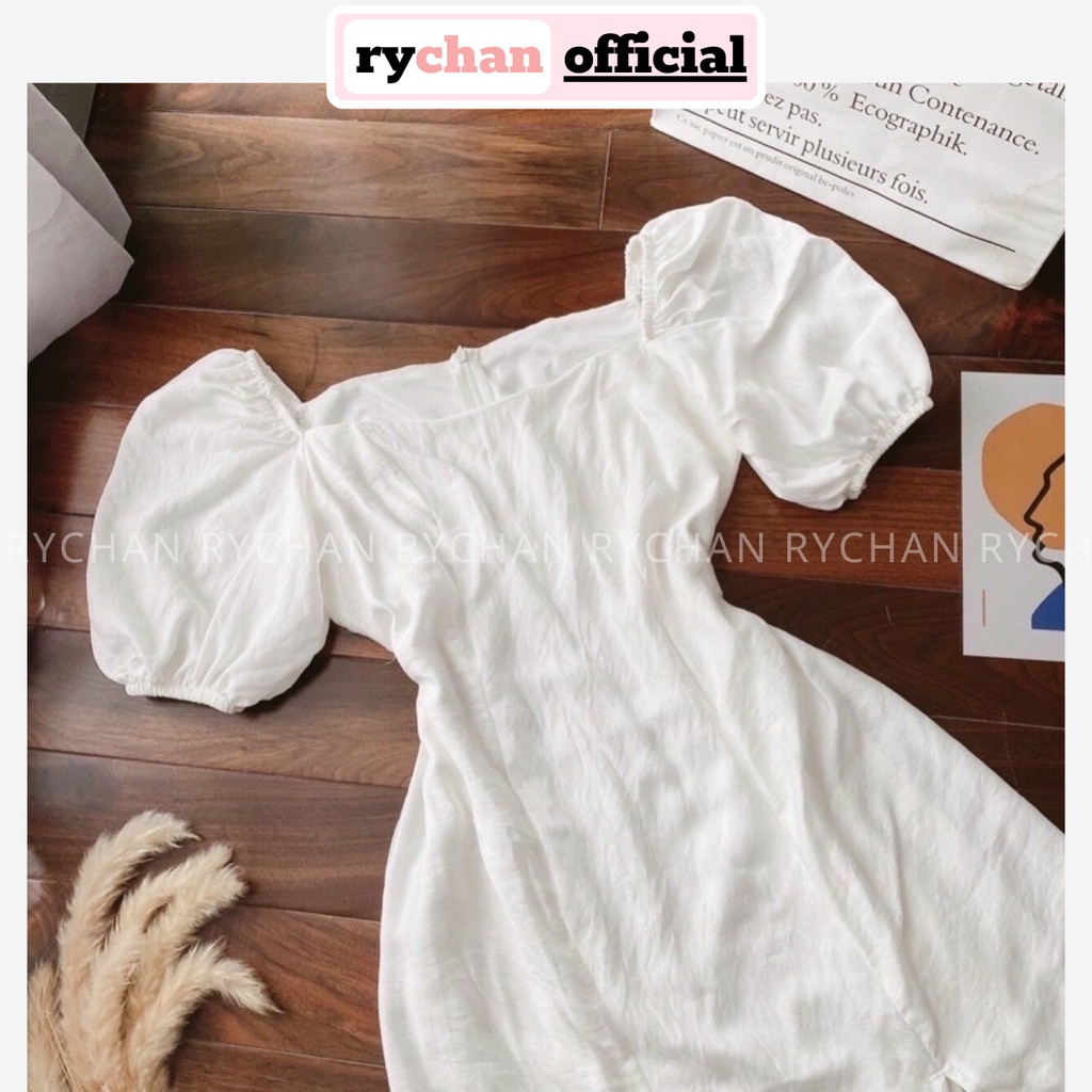 Đầm Váy Nữ Dự Tiệc Cưới Cổ Vuông Đuôi Cá Tay Ngắn Thắt Nơ Eo Xẻ Tà Quyến Rũ 2 Màu Nude Trắng [ẢNH THẬT CUỐI] - DX9708