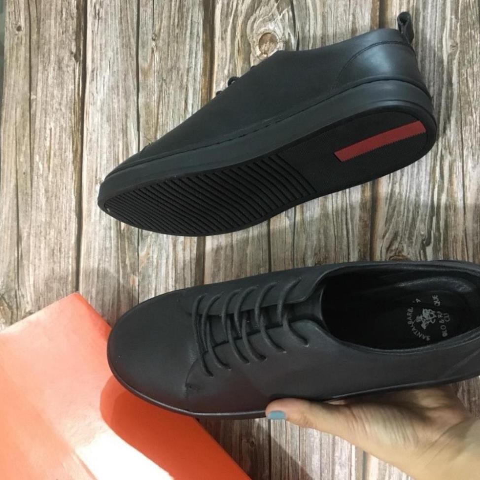 Giày Thể Thao - Giày Nam Cao Cấp Da Bò Buộc Dây Màu Đen Đế Cao Su Bảo Hành Da 12 Tháng