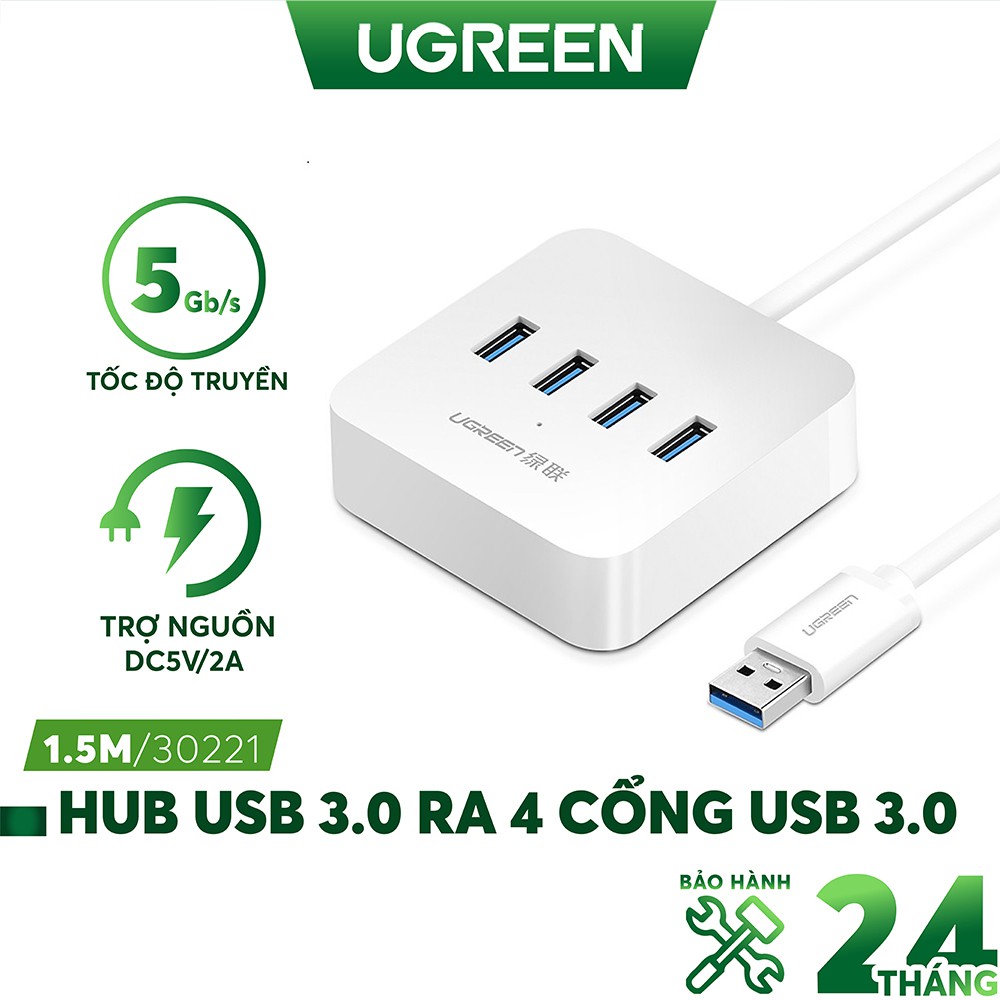 Bộ chia USB 3.0 ra 4 cổng hỗ trợ nguồn DC 5V/2A UGREEN CR118