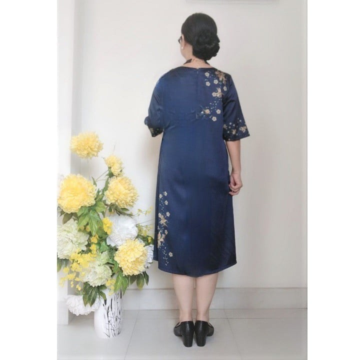 Váy Đầm Trung Niên form Suông A Che Bụng - Lụa Thượng Uyển Sang trọng - Size 48Kg - 90Kg